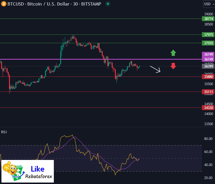 วิเคราะห์กราฟทางเทคนิค : BTCUSD 17 พฤศจิกายน 2566