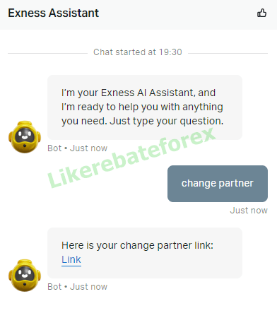 Exness change partner chatbot