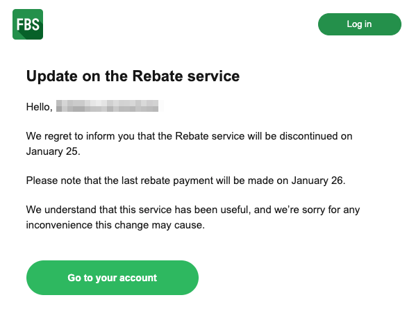 FBS Rebate Service Discontinuation