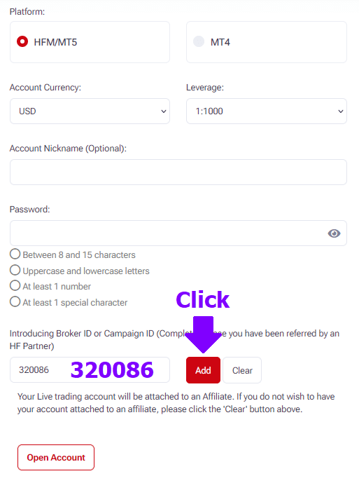 HFM open new trading account