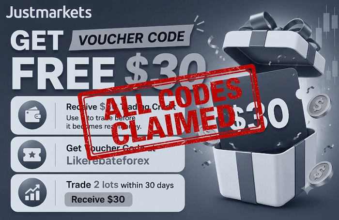 Justmarkets : Free Voucher Code $30 USD